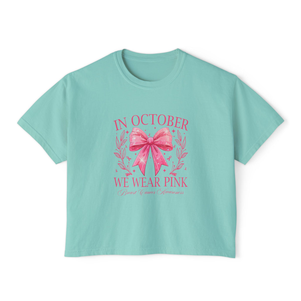 Breast Cancer Awareness Boxy Tee — "In October We Wear Pink" Pink Ribbon Shirt
