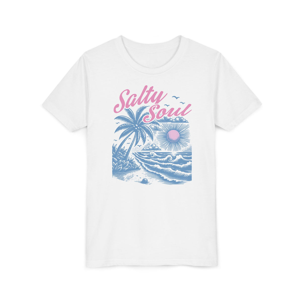 Kids Tee - "Salty Soul" Pastel Beach Palm Graphic