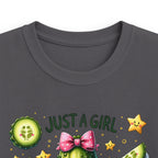 Kids Tee — "Just a Girl Who Loves Pickles" Cute Cactus Pickle Graphic