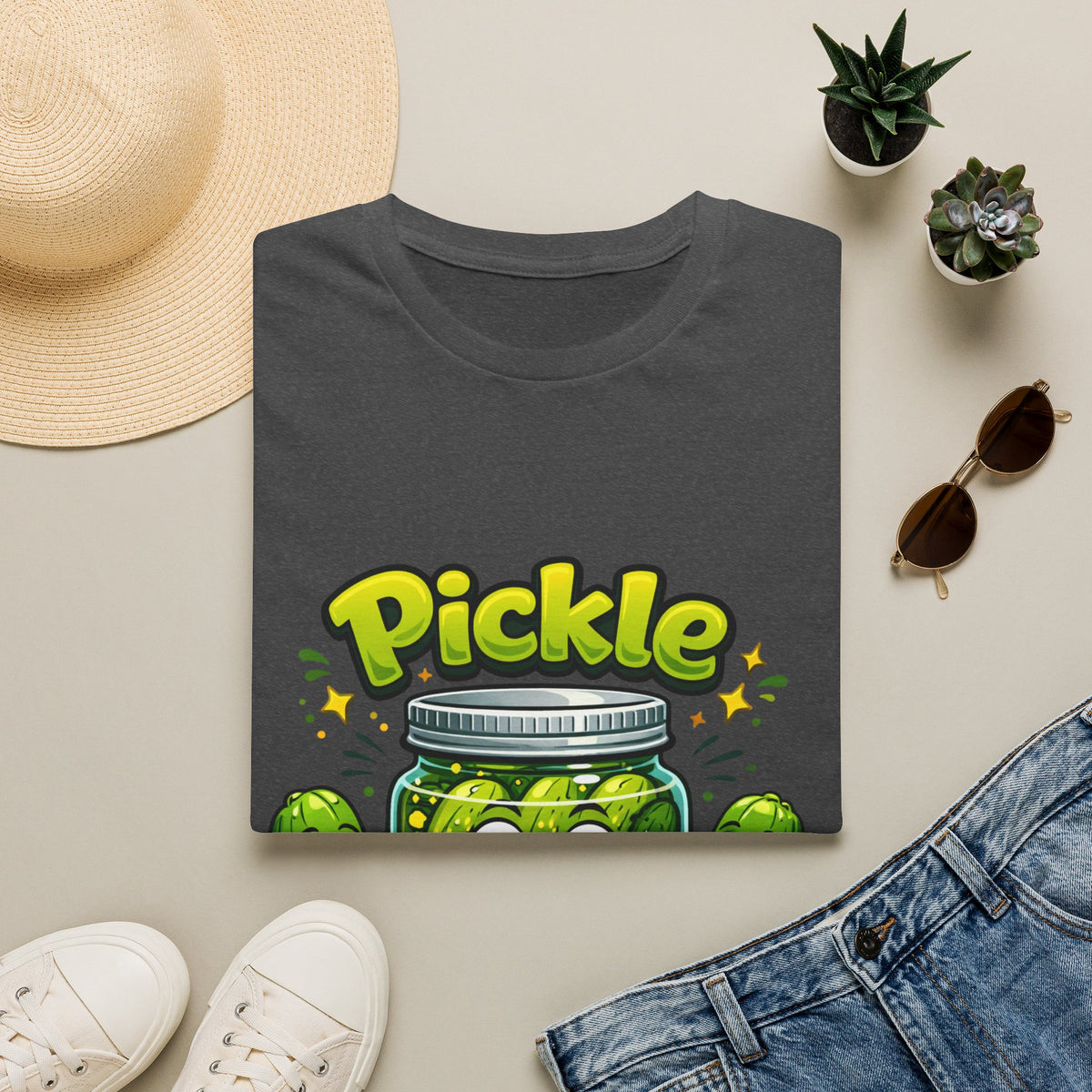 MD - Pickle Time T-Shirt — Cute Cartoon Pickle Jar Graphic Tee