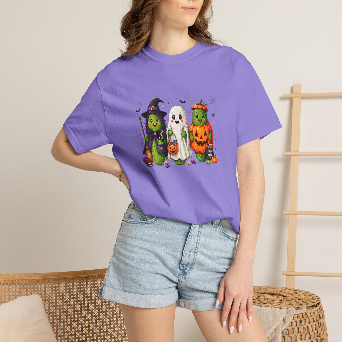 Halloween Trio T-Shirt — Cute Witch, Ghost & Pumpkin Costume Tee