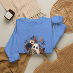 Ghost & Sunflower Crewneck Sweatshirt — Spooky Autumn Floral Pullover