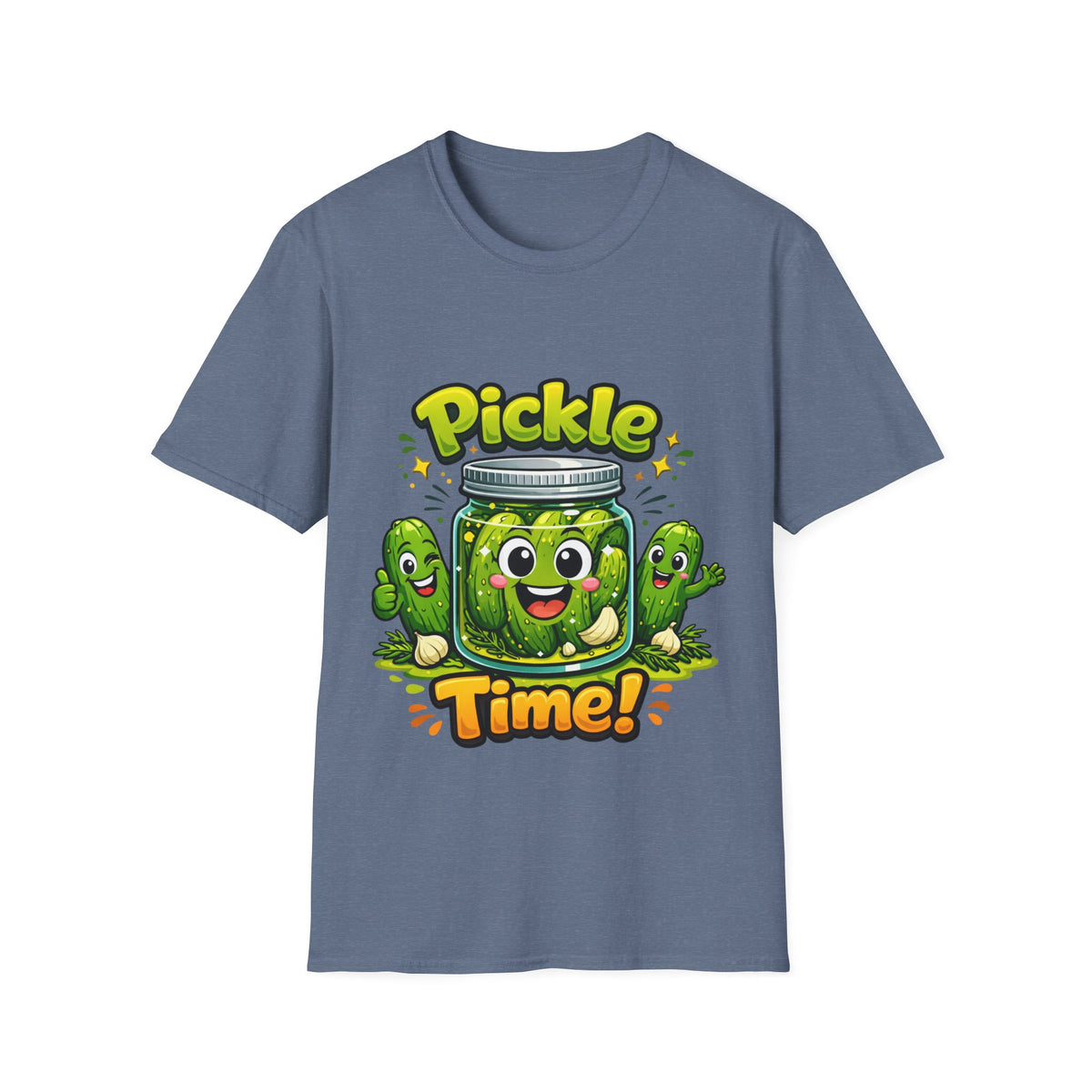 MD - Pickle Time T-Shirt — Cute Cartoon Pickle Jar Graphic Tee