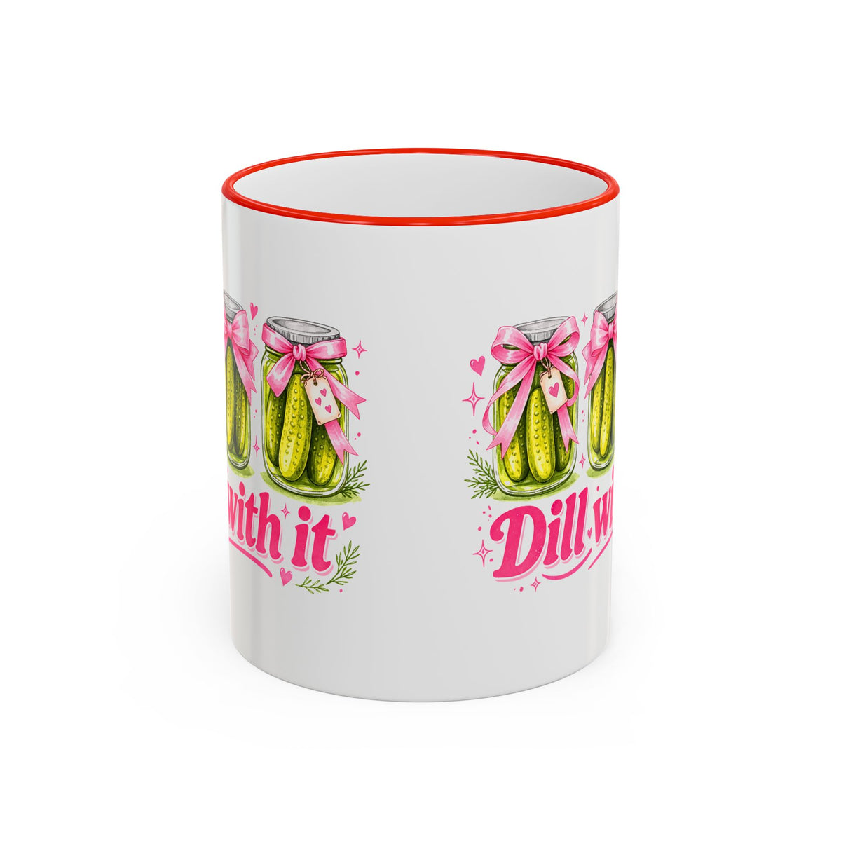Dill With It Mug — Cute Pickle Jar Coffee Cup (Accent Rim & Handle)
