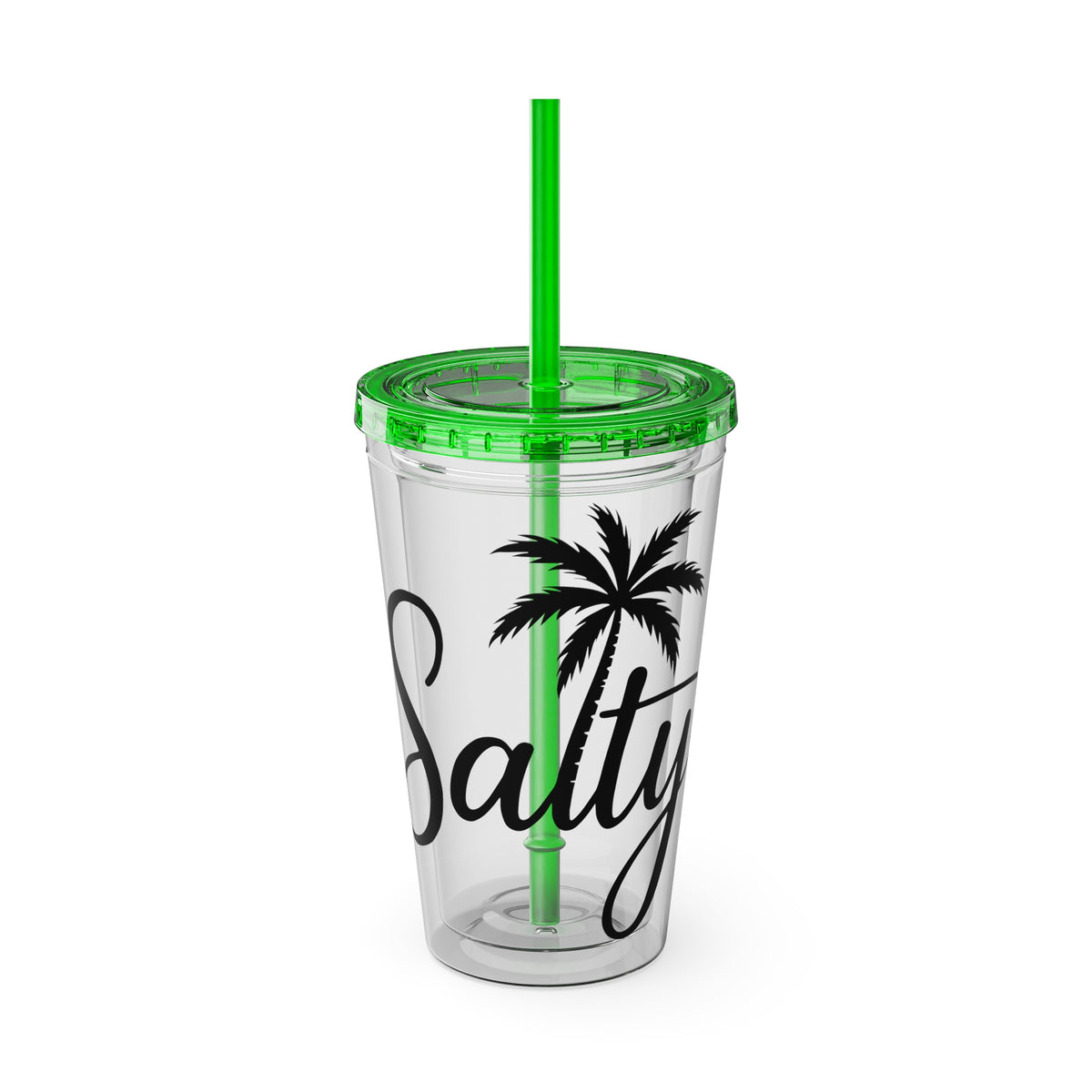 Salty Palm 16oz Tumbler with Straw — Clear Beach Insulated Cup
