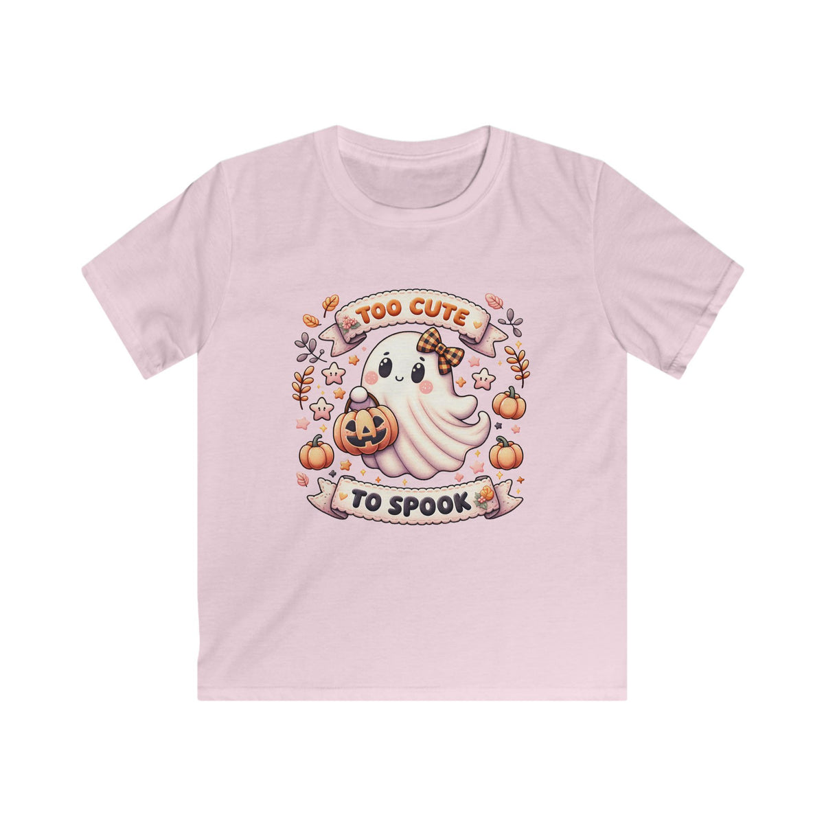 Kids Tee — "Too Cute to Spook" Halloween Ghost Shirt