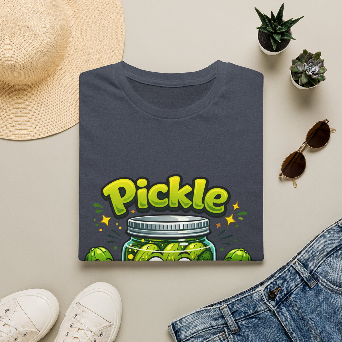 MD - Pickle Time T-Shirt — Cute Cartoon Pickle Jar Graphic Tee