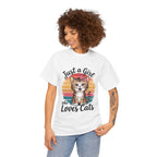 Just a Girl Who Loves Cats T-Shirt — Cute Kitten Retro Sunset Tee for Cat Lovers
