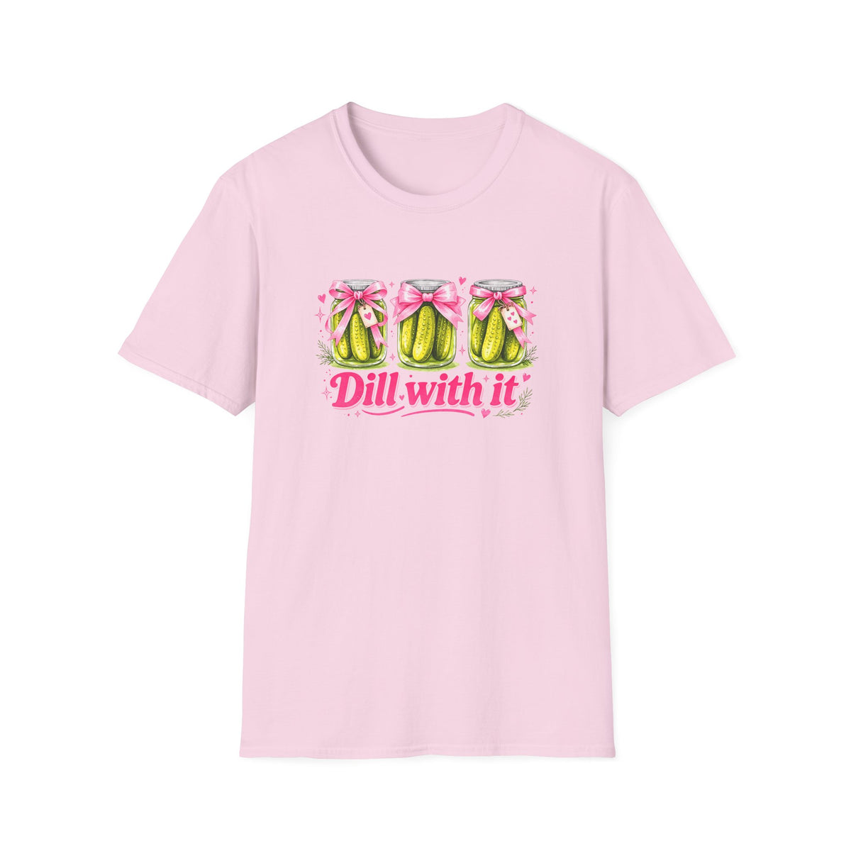 Dill With It T-Shirt – Cute Pickle Jars with Bows, Fun Pun Tee