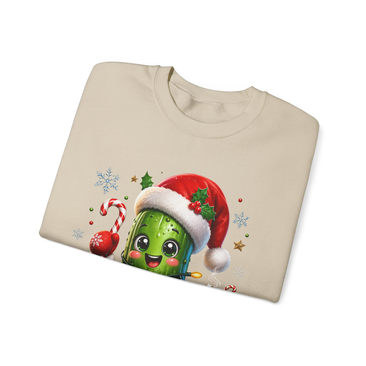 MD - Christmas Pickle Sweatshirt – Cute Holiday Pickle in Santa Hat with Candy Cane & Hot Cocoa