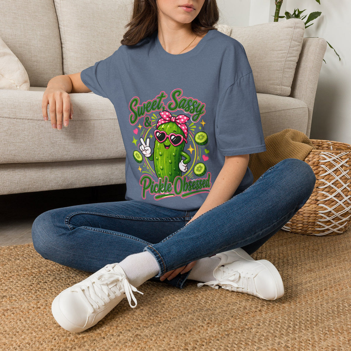 Sweet Sassy Pickle T-Shirt — "Sweet, Sassy & Pickle Obsessed" Cute Cactus/Pickle Graphic Tee