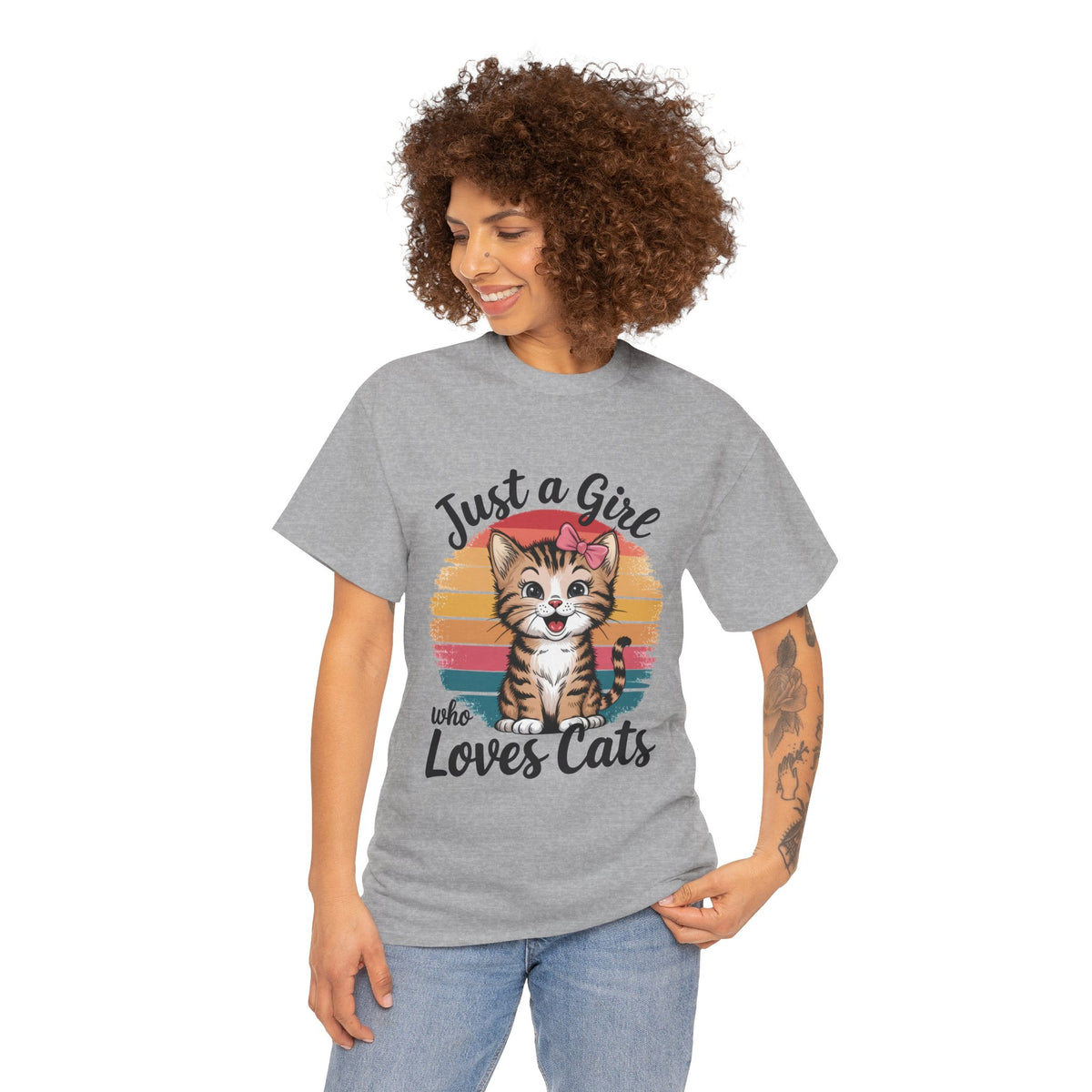 Just a Girl Who Loves Cats T-Shirt — Cute Kitten Retro Sunset Tee for Cat Lovers