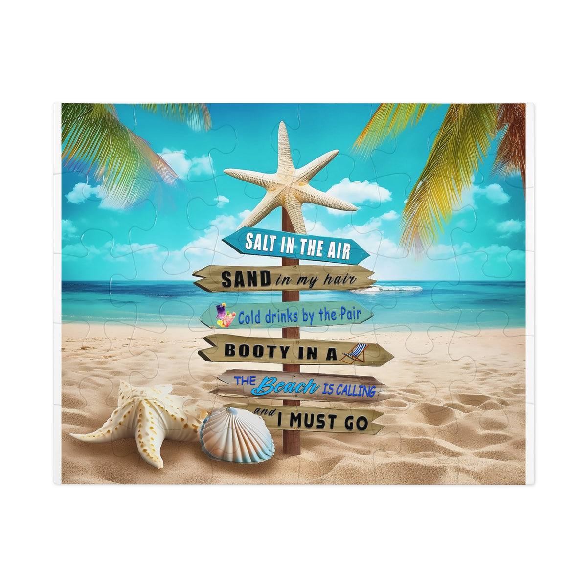Beach Signpost Jigsaw Puzzle with Tin — 'Salt in the Air, Sand in My Hair' Seaside Puzzle Gift
