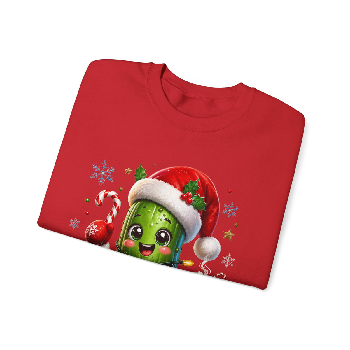 MD - Christmas Pickle Sweatshirt – Cute Holiday Pickle in Santa Hat with Candy Cane & Hot Cocoa