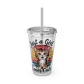 Cat Lover Tumbler 16oz — "Just a Girl Who Loves Cats" Stainless Straw Cup