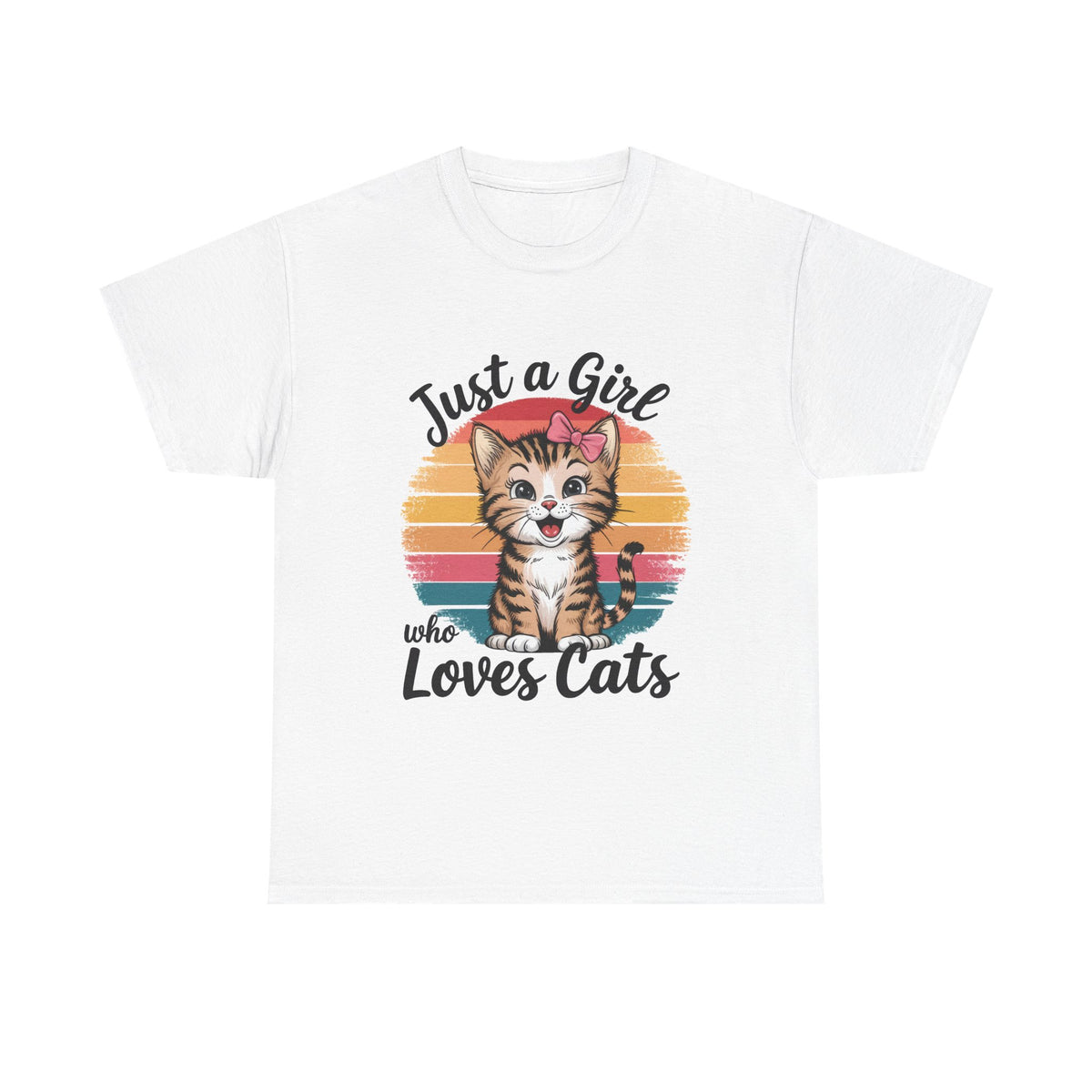 Just a Girl Who Loves Cats T-Shirt — Cute Kitten Retro Sunset Tee for Cat Lovers