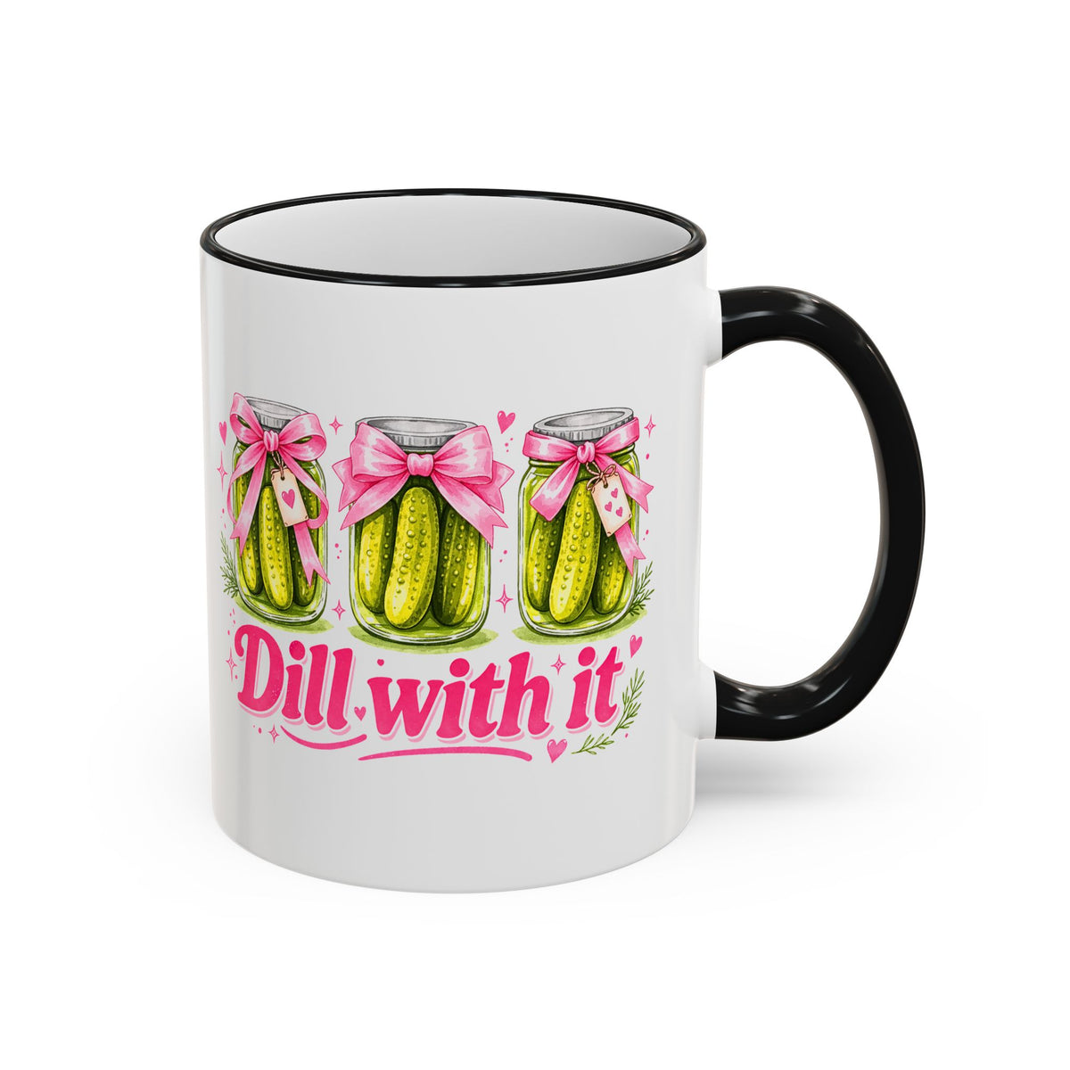 Dill With It Mug — Cute Pickle Jar Coffee Cup (Accent Rim & Handle)