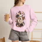 Ghost & Sunflower Crewneck Sweatshirt — Spooky Autumn Floral Pullover