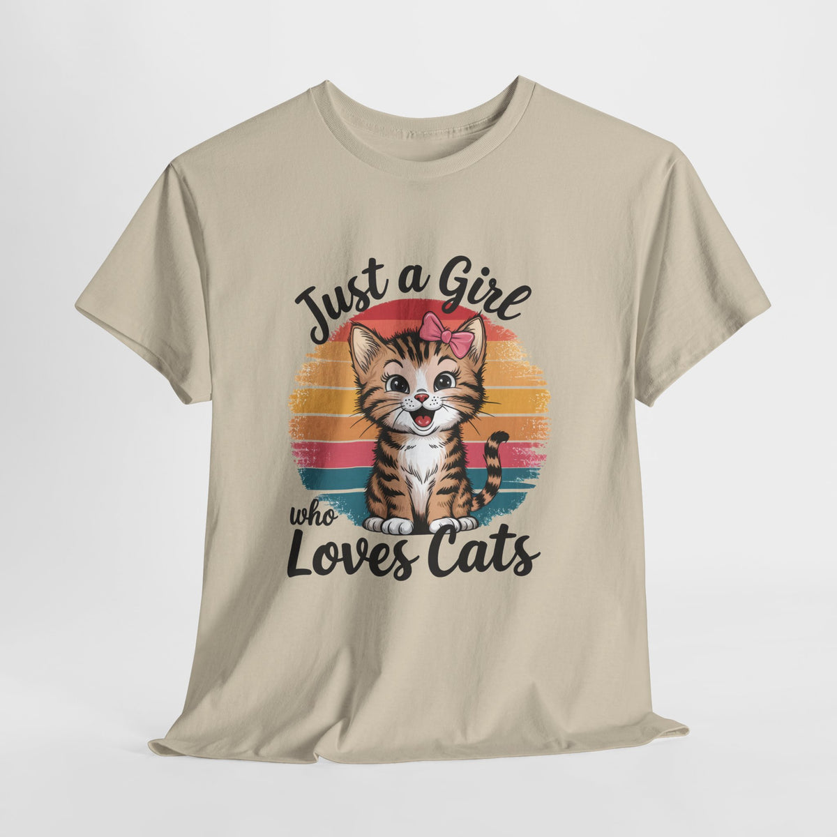 Just a Girl Who Loves Cats T-Shirt — Cute Kitten Retro Sunset Tee for Cat Lovers