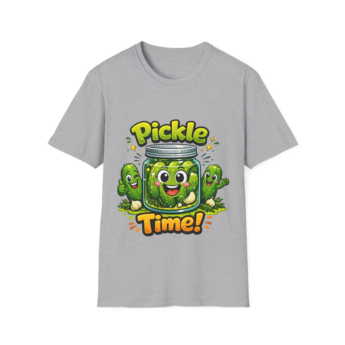 MD - Pickle Time T-Shirt — Cute Cartoon Pickle Jar Graphic Tee