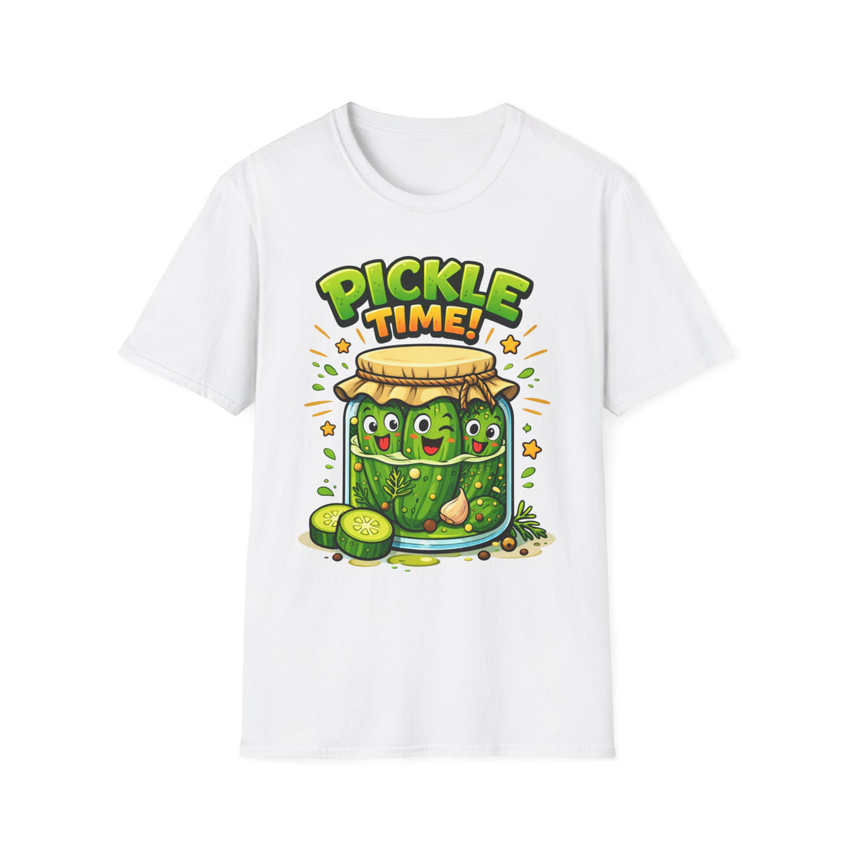 Adult Unisex Pickle Time T-Shirt — Cute Cartoon Pickle Jar Tee