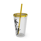Salty Palm 16oz Tumbler with Straw — Clear Beach Insulated Cup