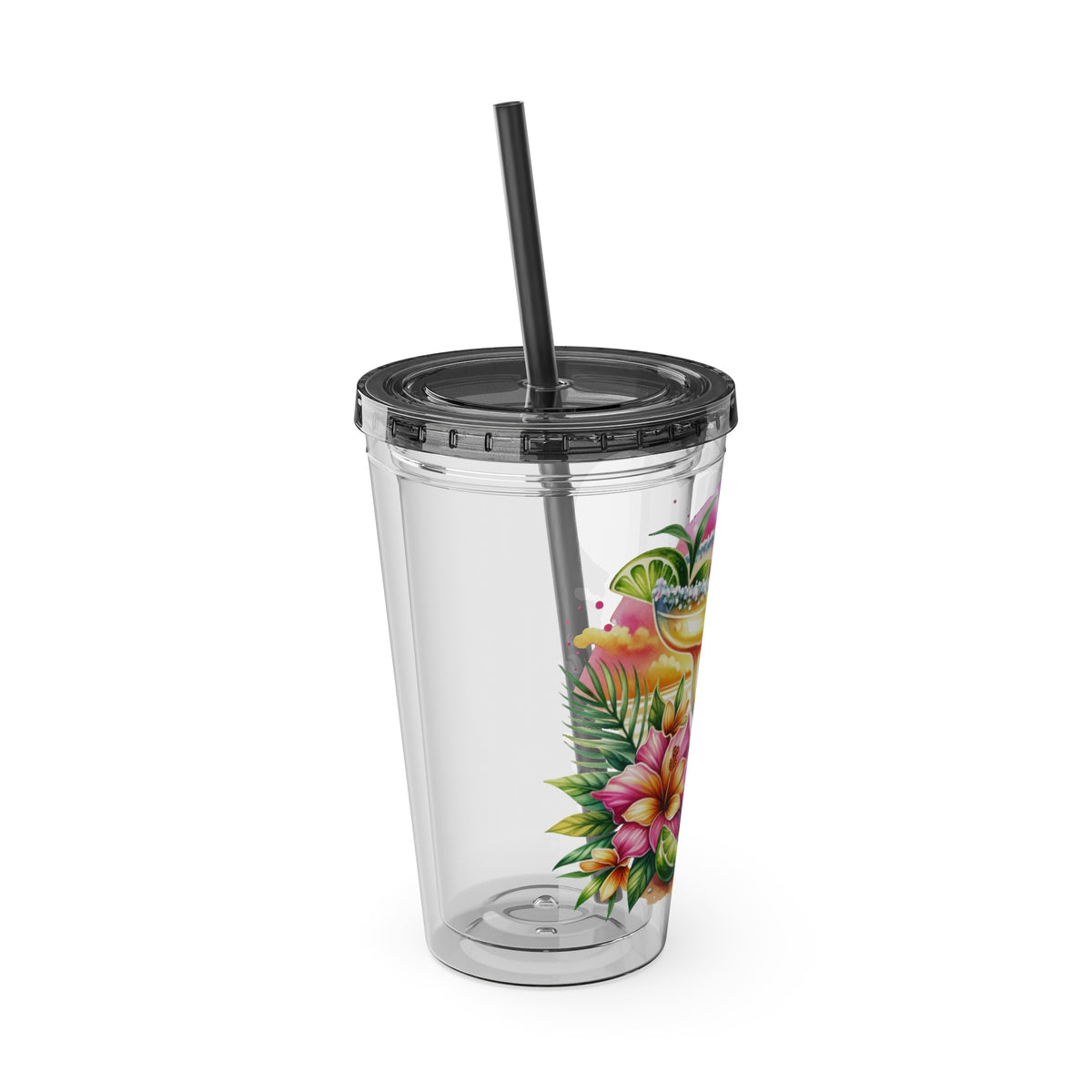 16oz Sunsplash Tumbler with Straw — Margarita Vibes Tropical Drink Design
