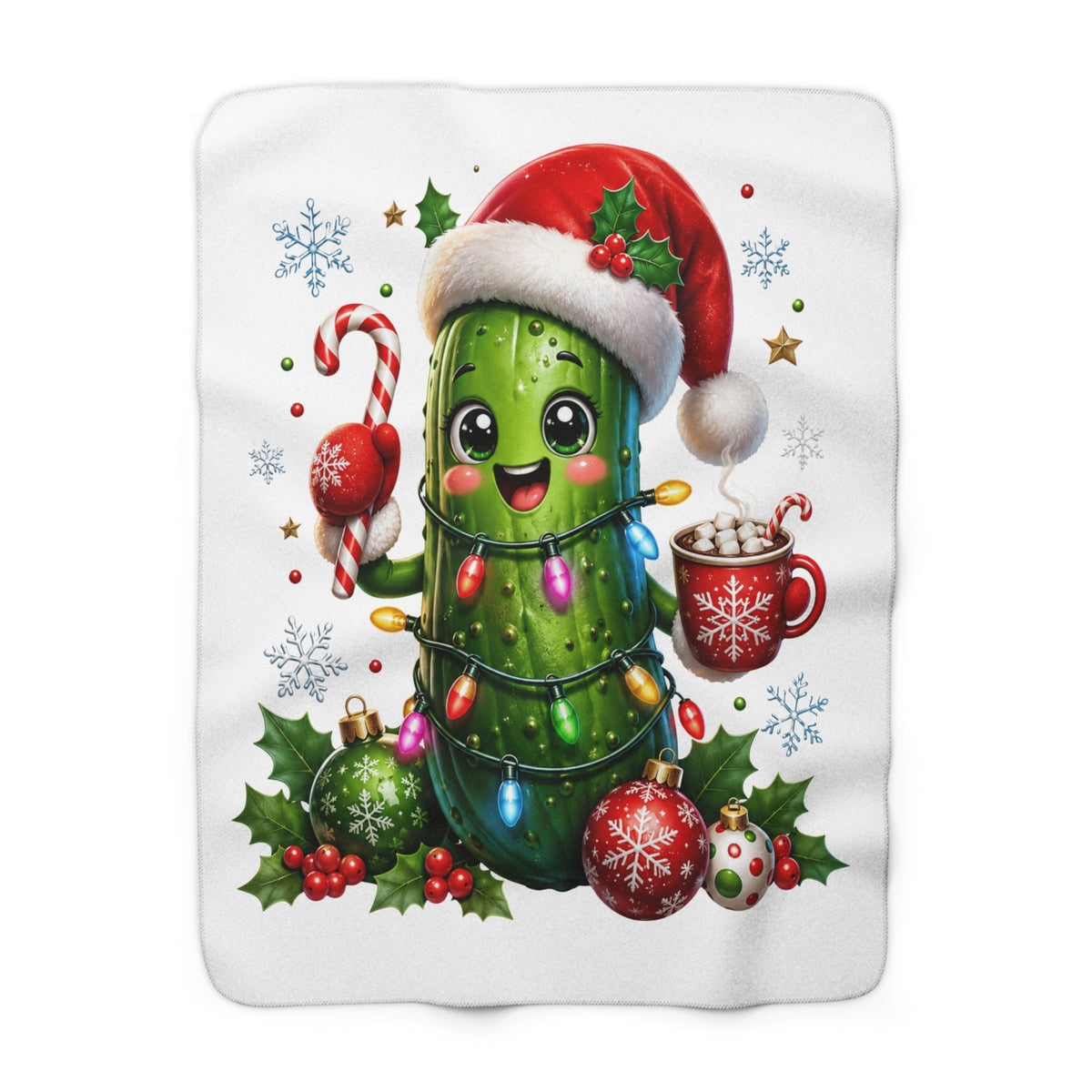 Cute Christmas Pickle Sherpa Blanket — Festive Holiday Cozy Throw