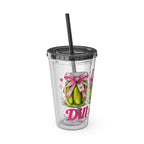 Larger Wrap - Dill With It Tumbler - 16oz Clear Plastic Cup with Straw (Cute Pickle Design)