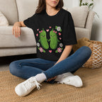 Cute Pickle Couple T-Shirt — Kawaii Matching Pickles with Hearts & Flowers