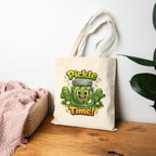 Tote Bag — Cute 'Pickle Time!' Cartoon Jar Canvas Tote (Funny Food Lover Gift)