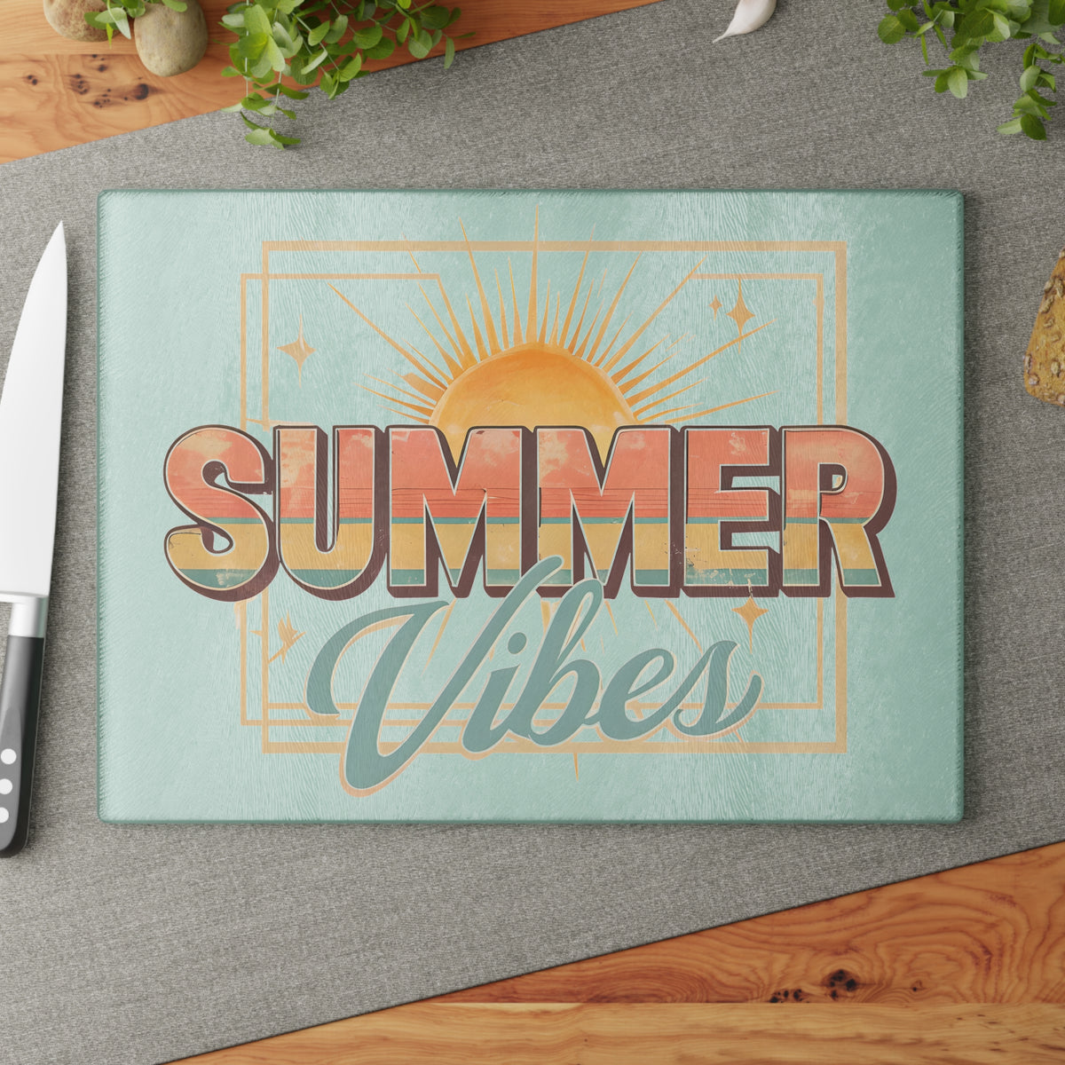 Glass Cutting Board – 'Life Is Better at the Beach' Sea Turtle Coastal Kitchen Decor