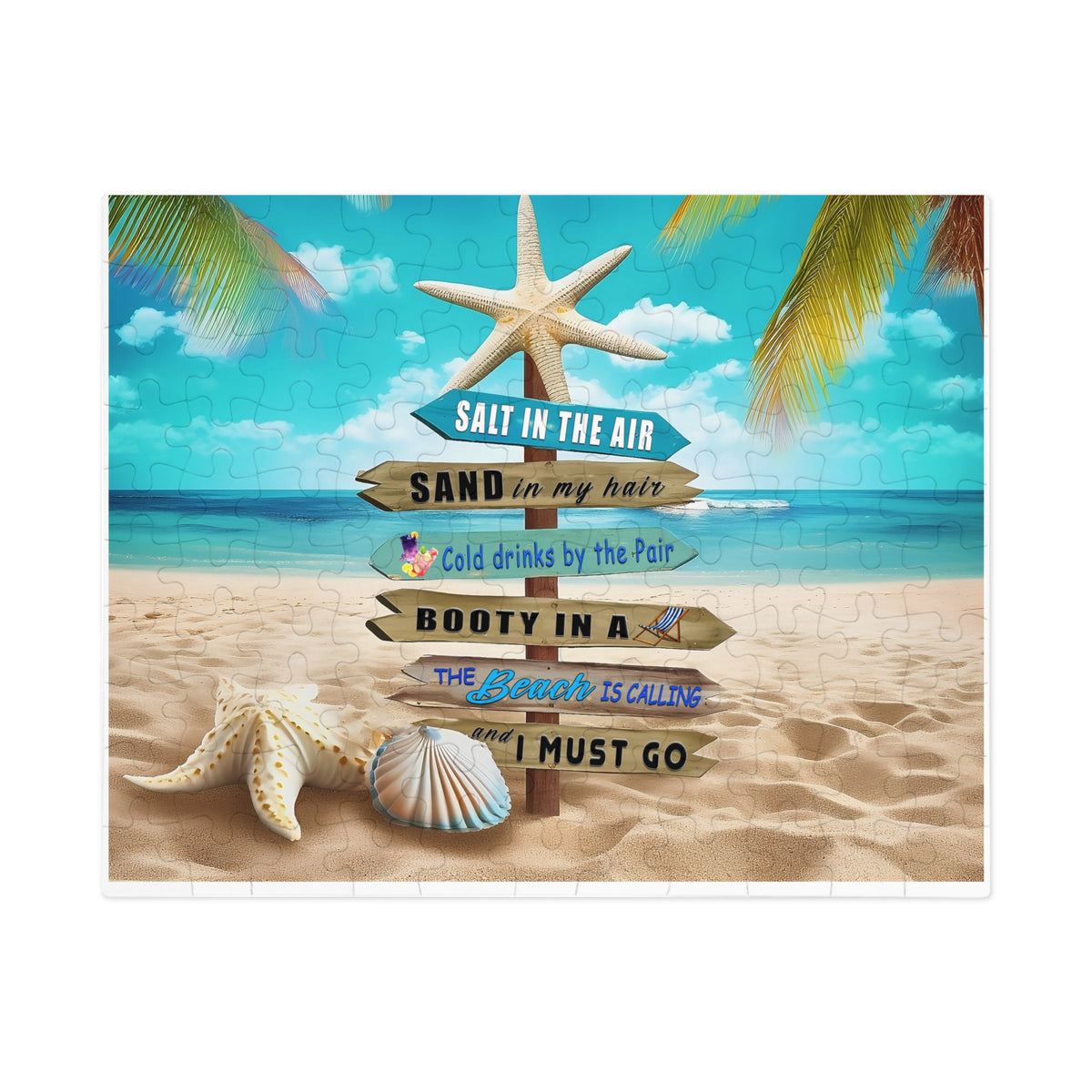 Beach Signpost Jigsaw Puzzle with Tin — 'Salt in the Air, Sand in My Hair' Seaside Puzzle Gift