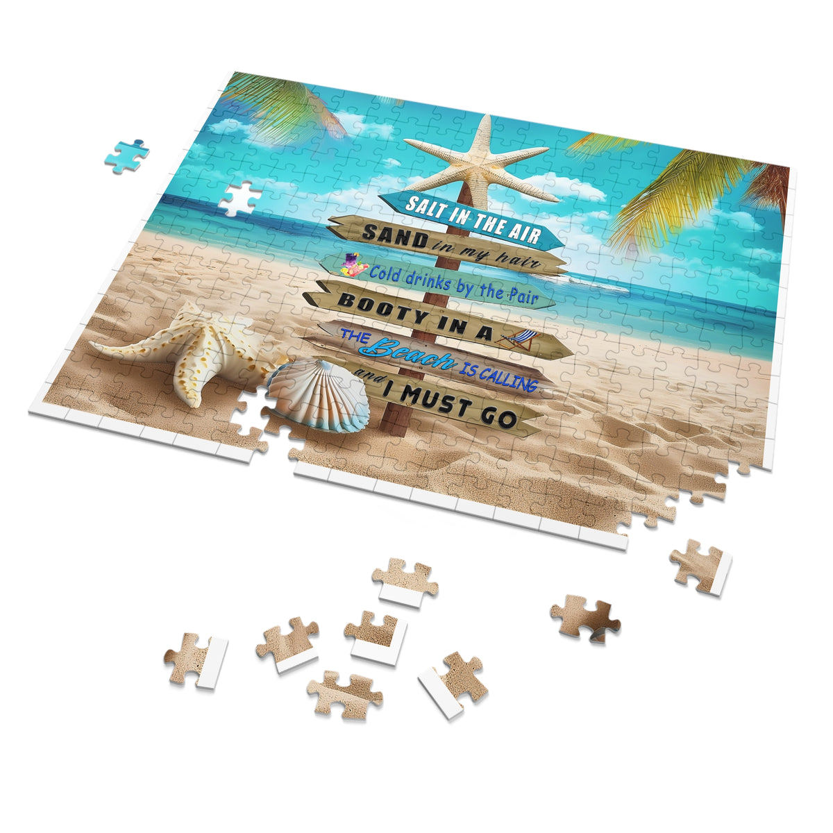 Beach Signpost Jigsaw Puzzle with Tin — 'Salt in the Air, Sand in My Hair' Seaside Puzzle Gift
