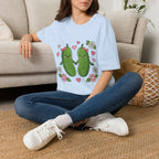 Cute Pickle Couple T-Shirt — Kawaii Matching Pickles with Hearts & Flowers