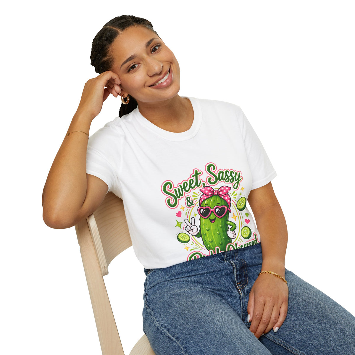 Sweet Sassy Pickle T-Shirt — "Sweet, Sassy & Pickle Obsessed" Cute Cactus/Pickle Graphic Tee