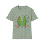 Cute Pickle Couple T-Shirt — Kawaii Matching Pickles with Hearts & Flowers
