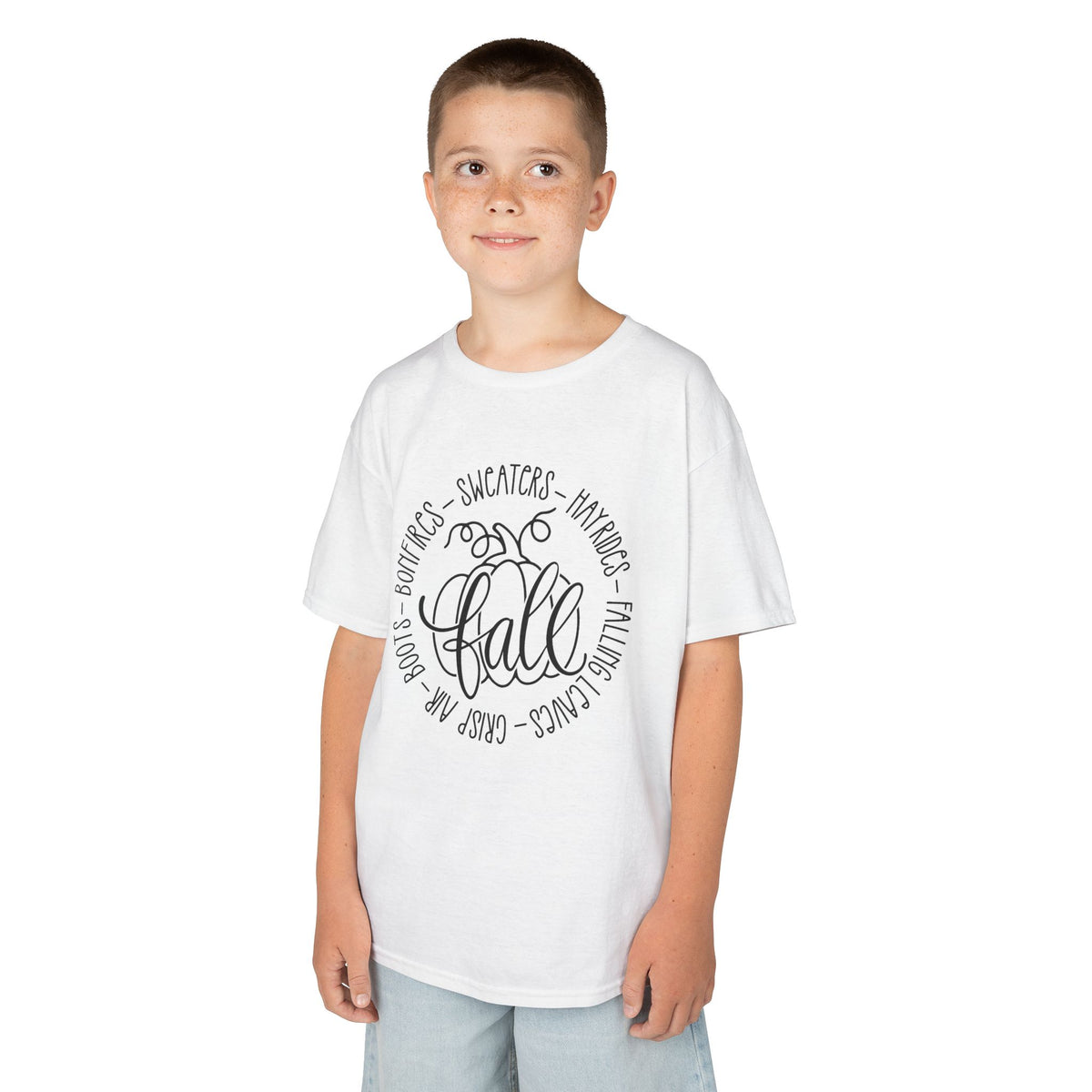 Kids 'Hello Fall' Tee — Playful Pumpkin & Autumn Words