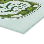 Glass Cutting Board — Cute Pickle Jar Design "Dill With It" (Kitchen Décor, Funny Gift)
