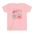 Kids Tee — Pink Seashell & Starfish Bow Graphic Shirt - Front and Back