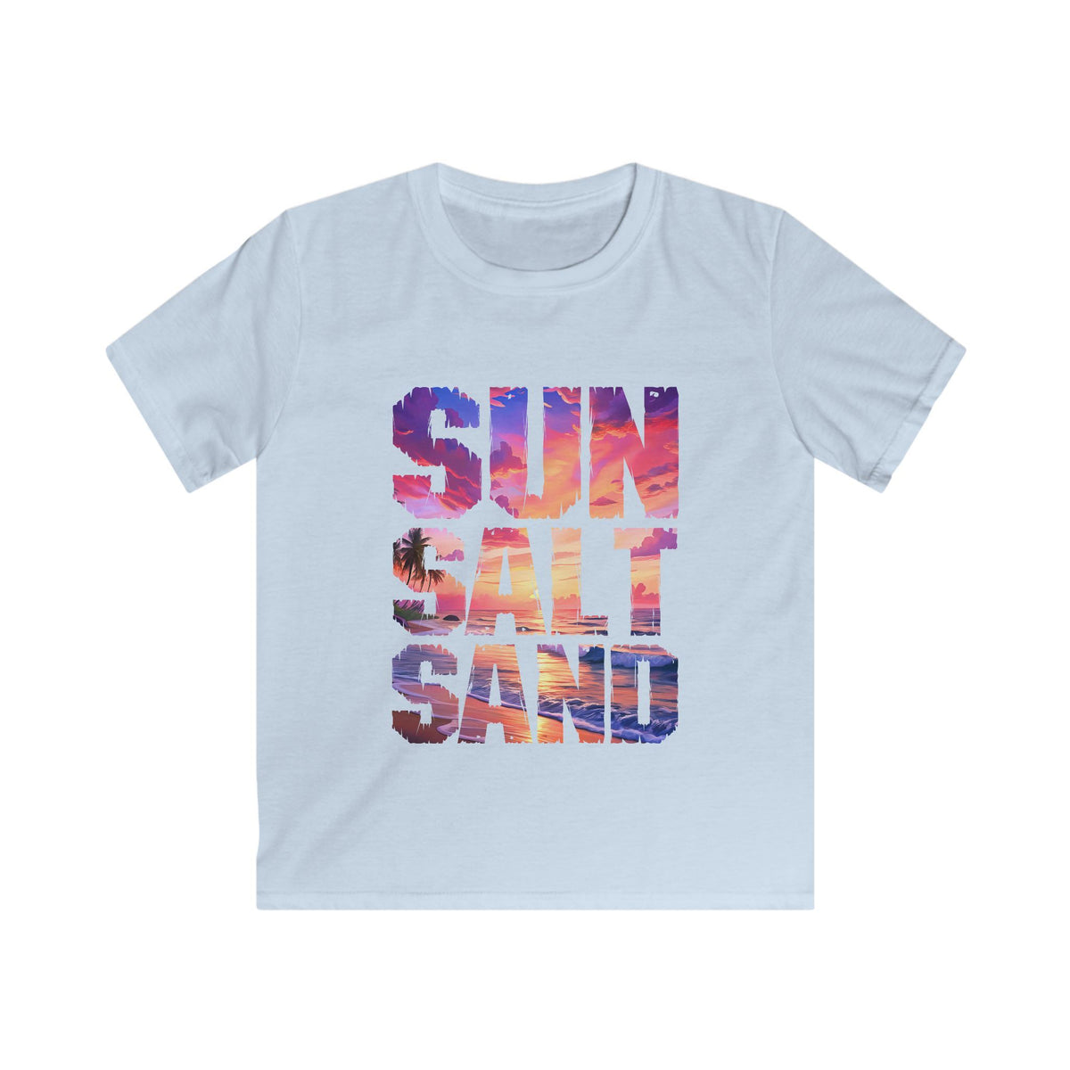 Kids Tee — "Sun Salt Sand" Beach Sunset Graphic