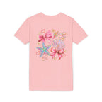 Kids Tee — Pink Seashell & Starfish Bow Graphic Shirt - Front and Back