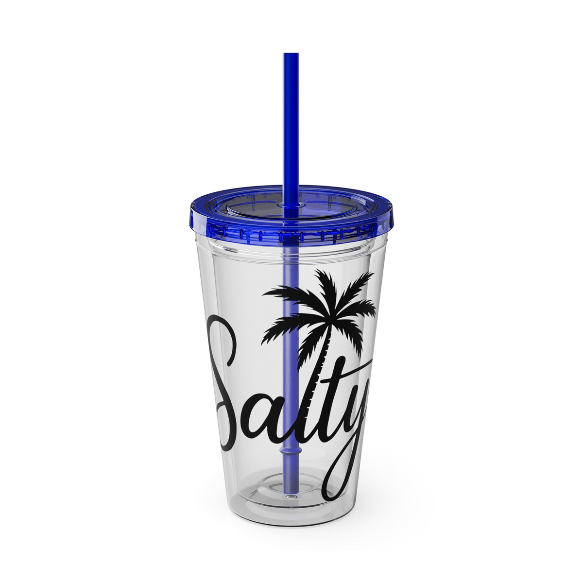 Salty Palm 16oz Tumbler with Straw — Clear Beach Insulated Cup