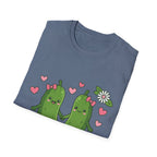 Cute Pickle Couple T-Shirt — Kawaii Matching Pickles with Hearts & Flowers