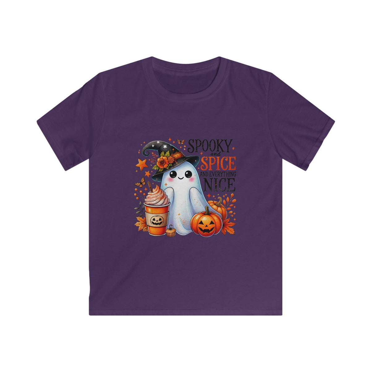 Kids Halloween Tee — "Spooky, Spice & Everything Nice" Ghost Pumpkin Shirt