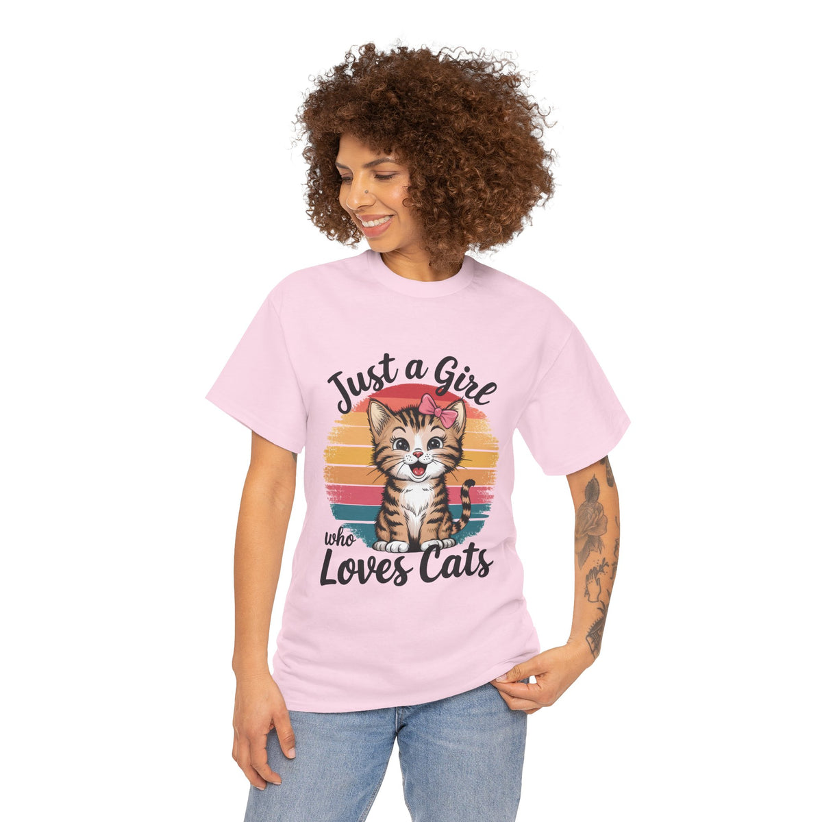 Just a Girl Who Loves Cats T-Shirt — Cute Kitten Retro Sunset Tee for Cat Lovers