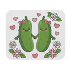 Cute Pickle Couple Mouse Pad — Kawaii Pickles with Hearts & Flowers