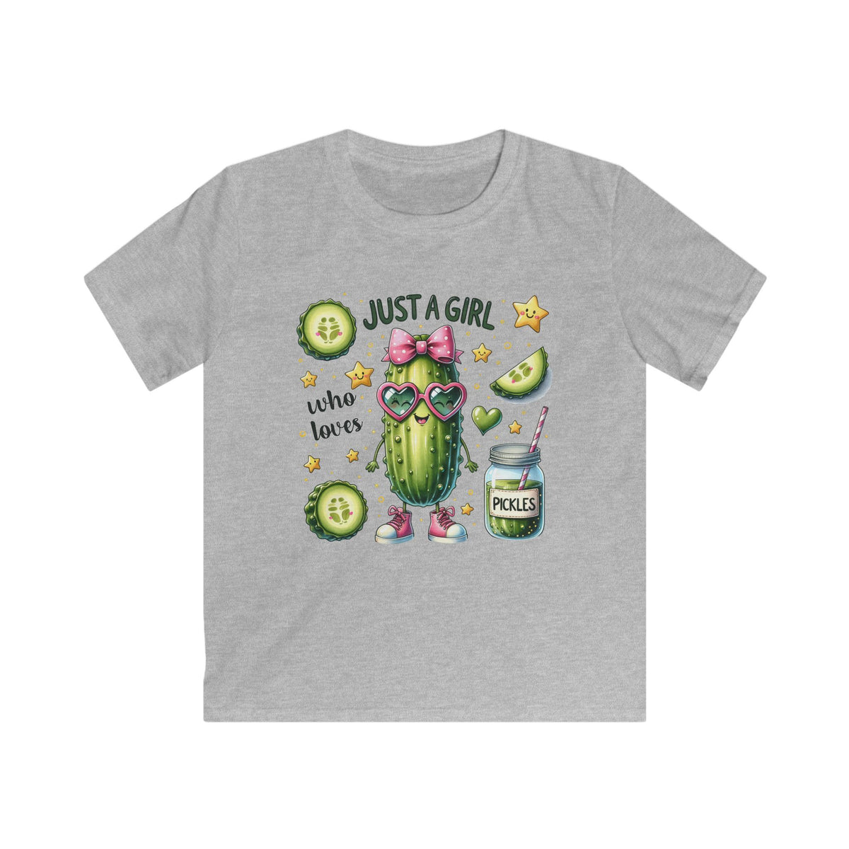 Kids Tee — "Just a Girl Who Loves Pickles" Cute Cactus Pickle Graphic