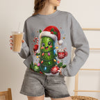 MD - Christmas Pickle Sweatshirt – Cute Holiday Pickle in Santa Hat with Candy Cane & Hot Cocoa