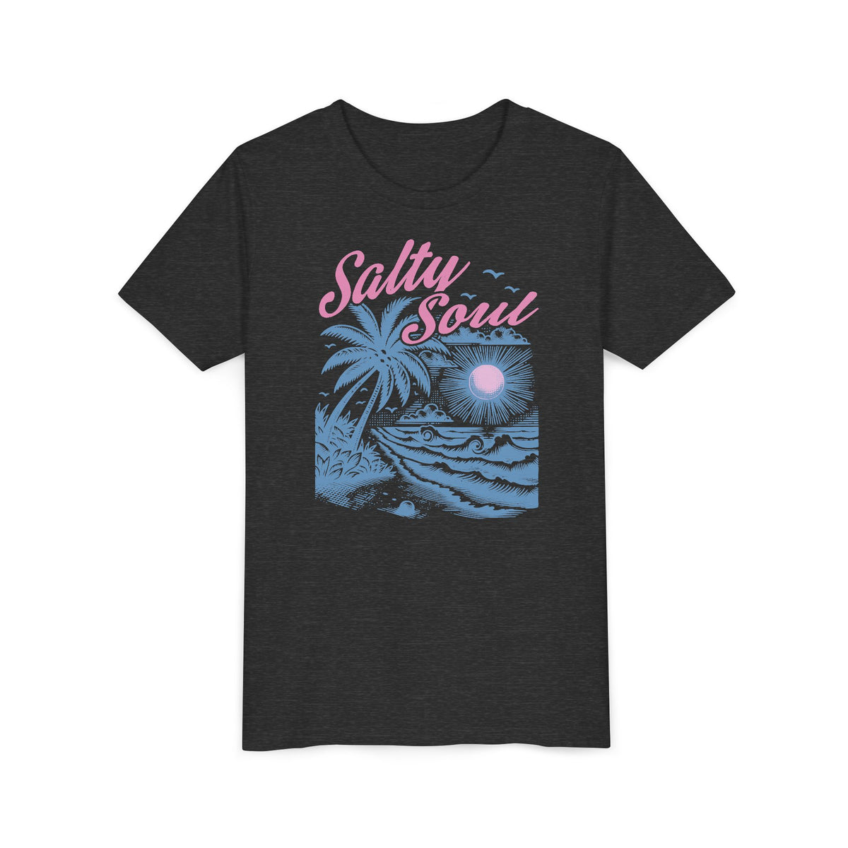 Kids Tee - "Salty Soul" Pastel Beach Palm Graphic